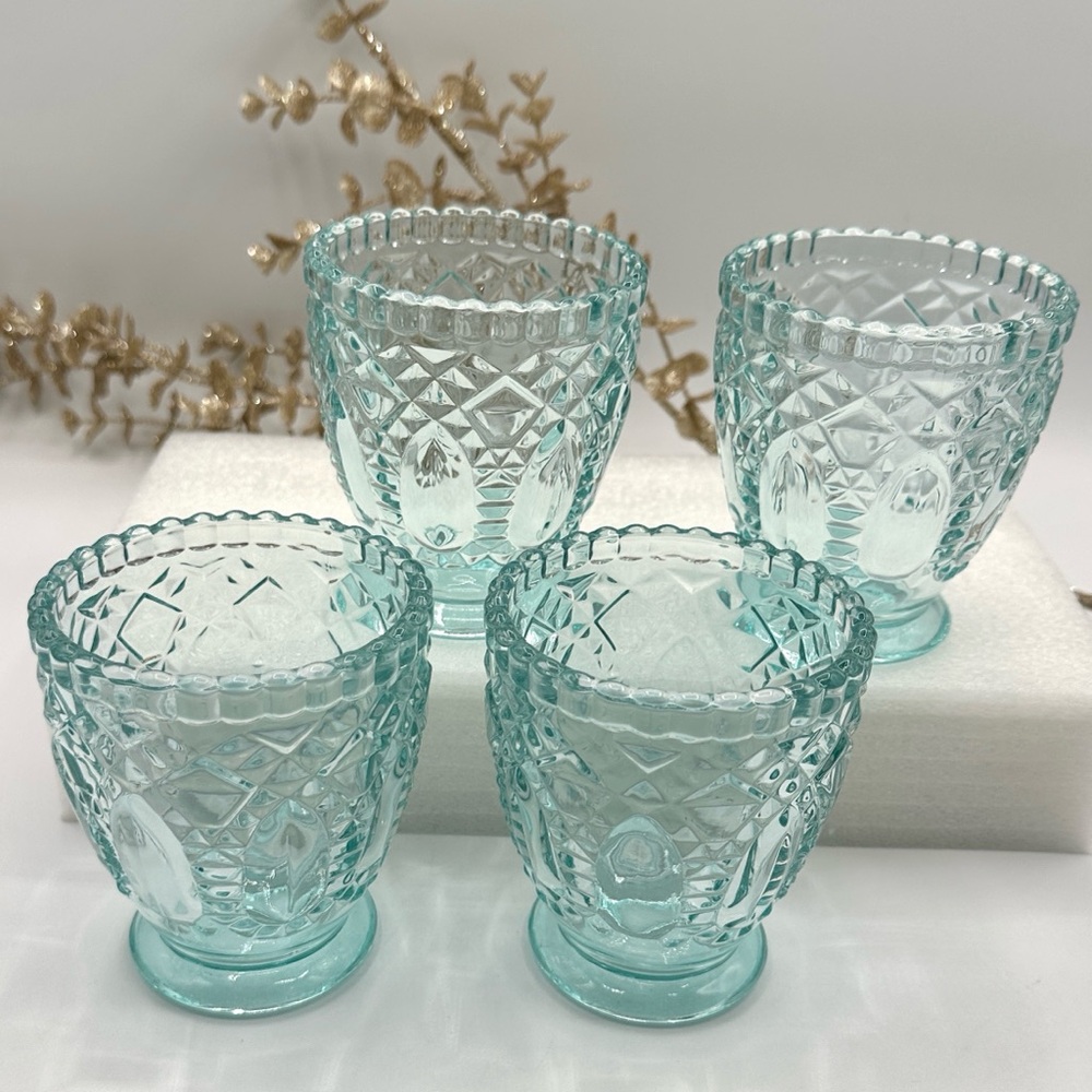 🍭HP! 4 Beautiful Depression Glass Aqua Dessert Cups